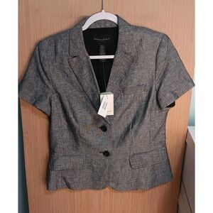 Banana Republic Sz 8 Womans Grey‎ Linen Blend Short Sleeve Blazer Textured Look